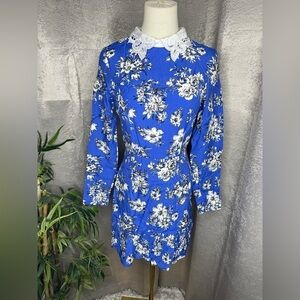 NWT ASOS Women’s Floral Print Long Sleeve Mini Dress Blue Sz 4